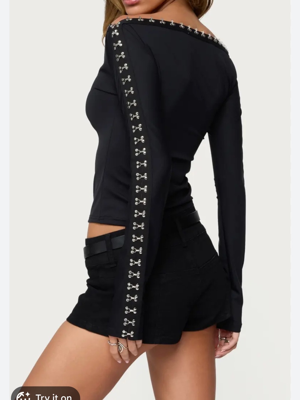 Edikted Black Long Sleeve Top with Silver Stud Trim